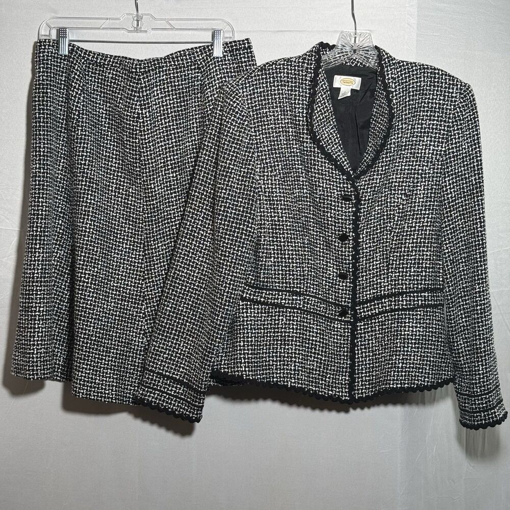 Talbots Women’s 16 Black White Tweed Wool Blend Skirt Suit Jacket Career Winter